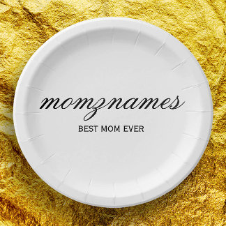 Prato De Papel Melhor Mãe Personalizada Nome De Caligrafia