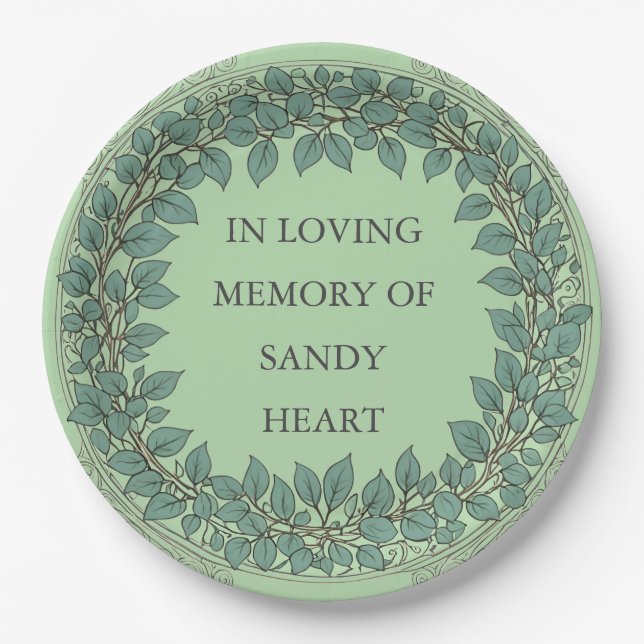 Prato De Papel Memorial Personalizado de Eucalipto – Elegante (Frente)
