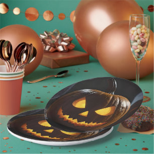 Prato De Papel Menacing Halloween Pumpkin,