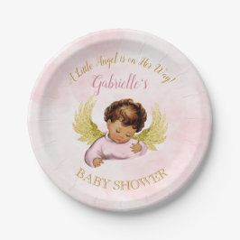 Prato De Papel Menina Anjo Bebê Rosa Ouro Étnico