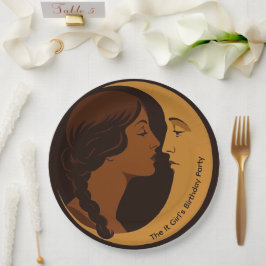 Prato De Papel Menina Art Déco Gótica e Lua Crescente editável