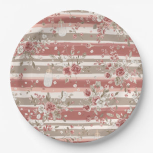 Prato De Papel Menina Bebê Floral Rosa Vintage