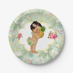 Prato De Papel Menina Bebê Tropical Havaiano Luau Hibisco