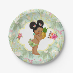 Prato De Papel Menina Bebê Tropical Havaiano Luau Hibiscos Puffs