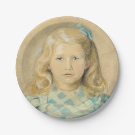 Prato De Papel Menina Bonita Com Cabelo Louro