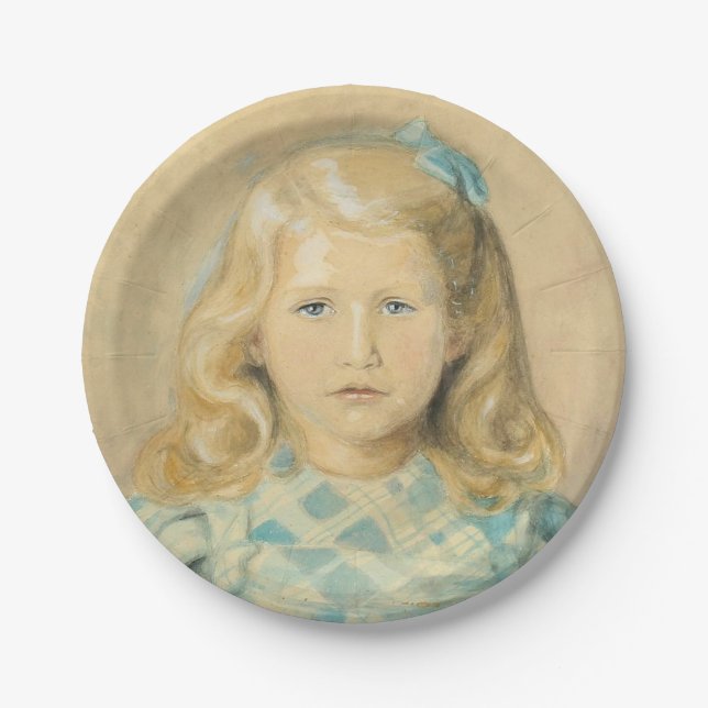 Prato De Papel Menina Bonita Com Cabelo Louro (Frente)