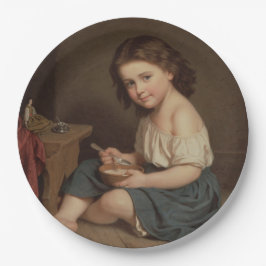 Prato De Papel Menina Bonita Comendo Café Da Manhã (Vintage Art)