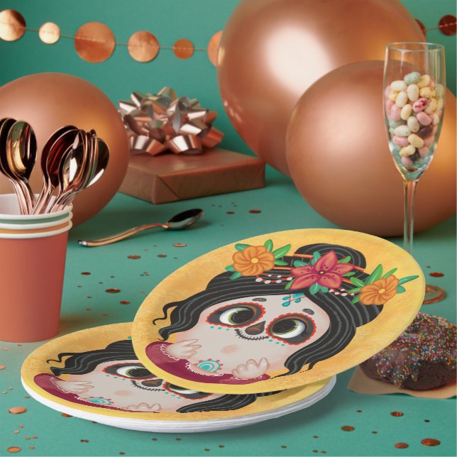 Prato De Papel Menina bonita num dia de fantasia do Dia das Bruxa (Múltiplo)