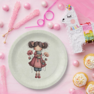 Prato De Papel Menina com Boneca de Sapo Fofa e Caprichosa