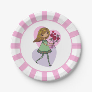 Prato De Papel Menina Com Flores