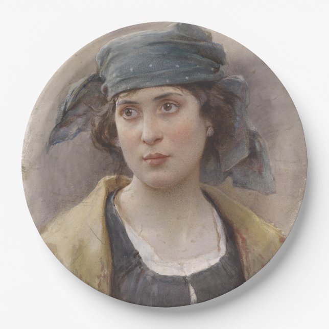 Prato De Papel Menina com véu verde (por Ludwig Passini) (Frente)