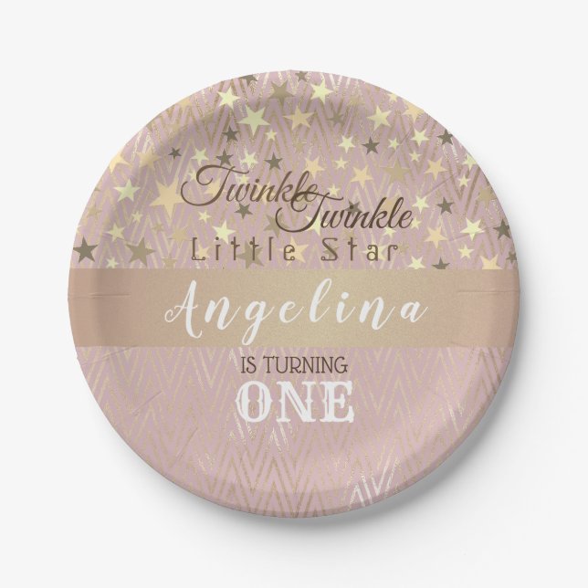 Prato De Papel Menina de 1º Aniversário Estrela Brilhante (Frente)