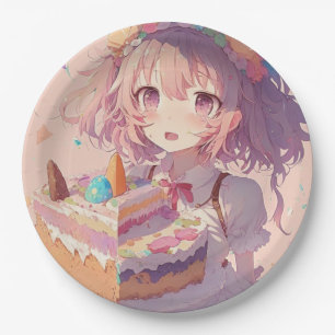 Prato De Papel Menina de Anime Pedaço de Bolo Aniversário Caprich