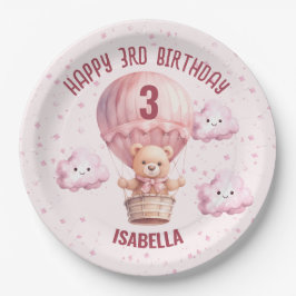 Prato De Papel Menina de Urso Rosa e Bonito