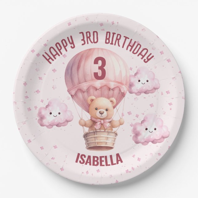 Prato De Papel Menina de Urso Rosa e Bonito (Frente)