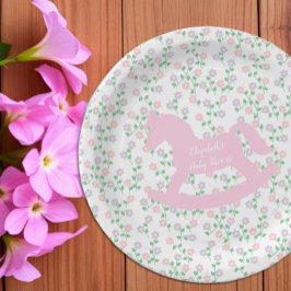 Prato De Papel Menina do Cavalo de Balanço Rosa Chá de Bebê