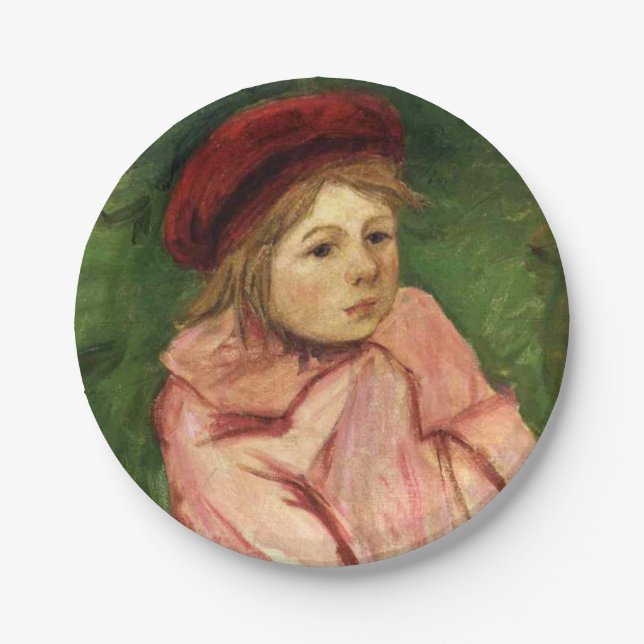 Prato De Papel Menina em um Berete Vermelho (Frente)