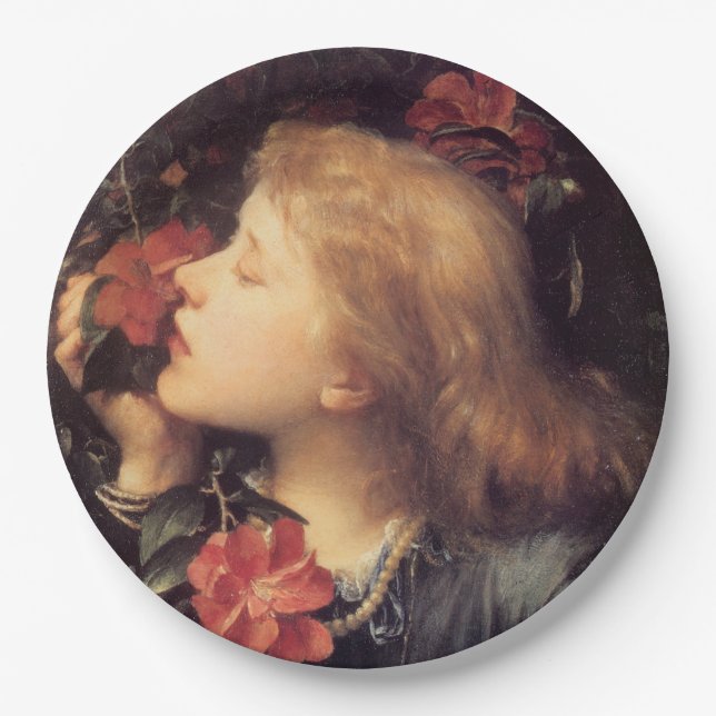 Prato De Papel Menina Escolhendo uma Flor Bonita (por G.F. Watts) (Frente)