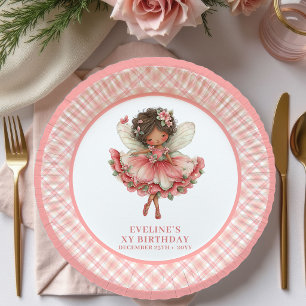 Prato De Papel Menina Fada Caprichosa Aniversário Rosa Bege papel