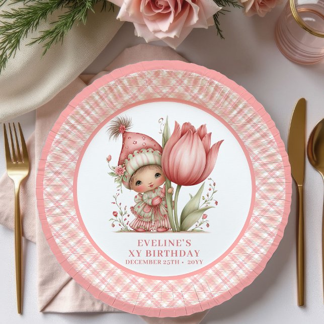 Prato De Papel Menina Fada Fofa 2º Aniversário Flores Rosa papel (Cute Fairy Girl 2nd Birthday Pink Flowers paper plates)