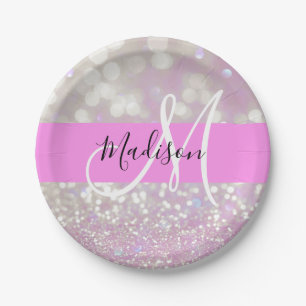 Prato De Papel Menina Lilac Shimmer Glitter Gelipifica Nome do Mo