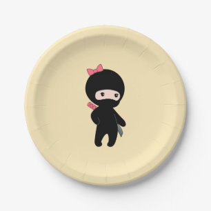 Prato De Papel Menina Ninja Pequena em Amarelo