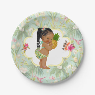 Prato De Papel Menina Tropical Havaiano Luau Hibisco Tranças