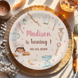 Prato De Papel Meninas Fazendo Primeira Festa de aniversário