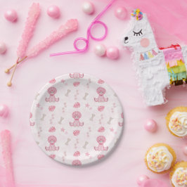Prato De Papel Meninas Fofas Aniversário Dinossauro Rosa