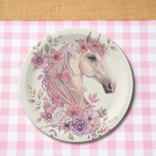 Prato De Papel Meninas Lindos Cavalinhos Floral Pastel Cavalo