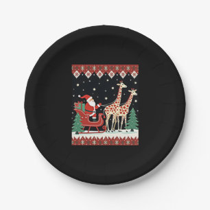 Prato De Papel Meninas Papai Noel Andando Girafa Sleigh Feia