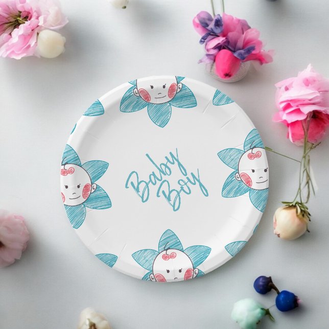 Prato De Papel Menino bebê  (baby boy theme,birthday,wedding,baby shower,special occasion event paper plate party supplies)