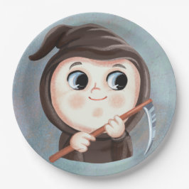 Prato De Papel Menino bonitinho na fantasia do Dia das Bruxas da 