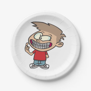 Prato De Papel Menino de Desenho Animado Divertido com Sorriso e 