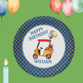 Prato De Papel Menino Golfe Tema Azul Amarelo Vermelho Personaliz