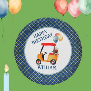 Prato De Papel Menino Golfe Tema Azul Amarelo Vermelho Personaliz