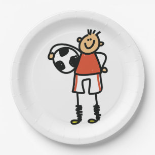 Prato De Papel Menino jogador de futebol de palito