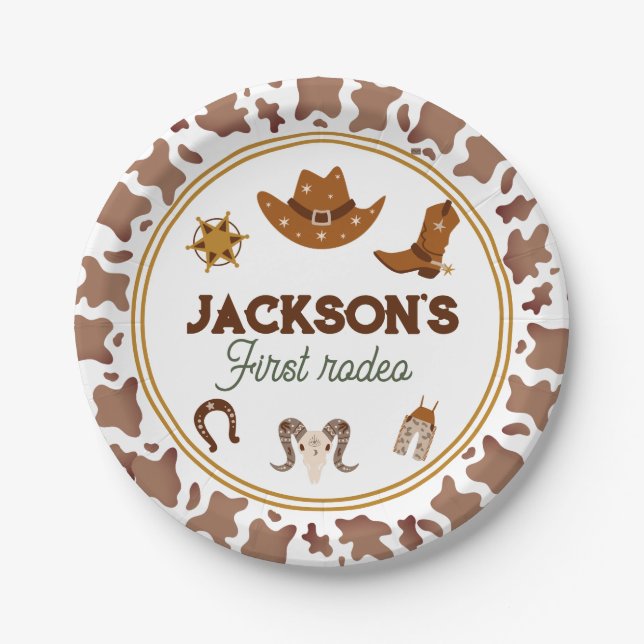 Prato De Papel Meninos Meu Primeiro primeiro aniversario Rodeio (Frente)
