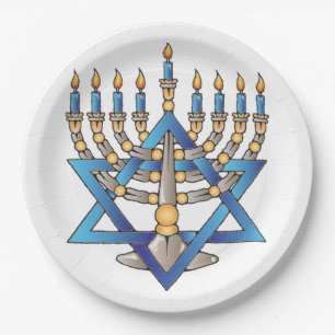 Prato De Papel Menorá Judaica