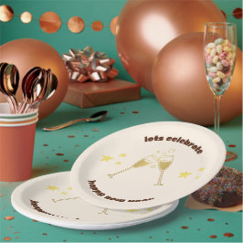Prato De Papel Mensagem de Anos novos de champanhe