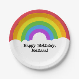 Prato De Papel Mensagem Personalizada Retroativa Arco-Íris e Nuve