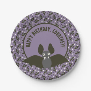 Prato De Papel Mensagem Personalizada Roxo, Bat de Cartoon de Cin