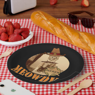 Prato De Papel Meowdy Texan Cat Cowboy Sheriff Personalizado