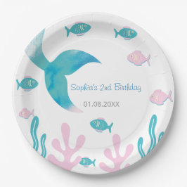 Prato De Papel Mermaid Fish Pastel Pink Blue Birthday 