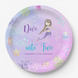 Prato De Papel Mermaid Girl Mergulha Em Cinco 5