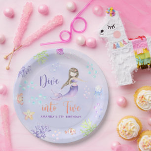 Prato De Papel Mermaid Girl Mergulha Em Cinco 5