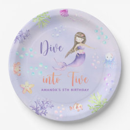 Prato De Papel Mermaid Girl Mergulha Em Cinco 5