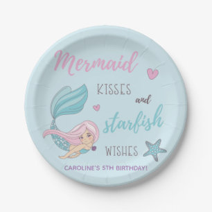 Prato De Papel Mermaid Kisses Starfish Deseja Feliz Aniversário