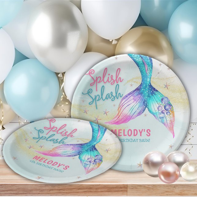 Prato De Papel Mermaid Tail Glitter Splish Splash birthday (Criador carregado)