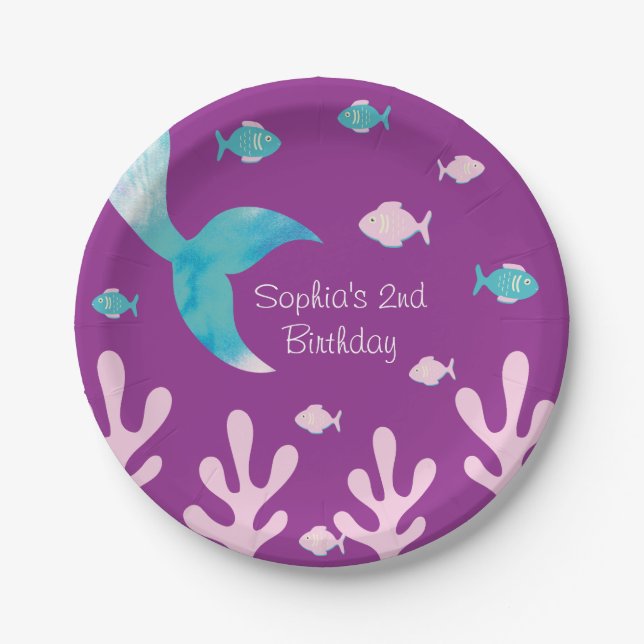 Prato De Papel Mermaid Under the Sea Pastel Purple Girls (Frente)